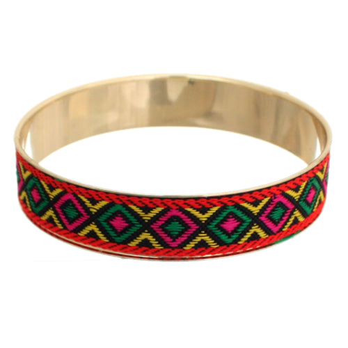 Red Multicolor Boho Knit Bangle Bracelet