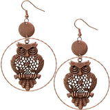 Rose Gold Hoot Owl Hoop Earrings