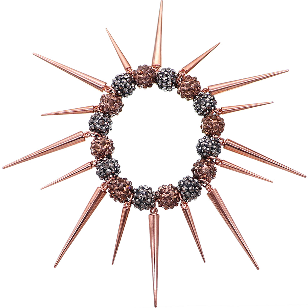 Rose Gold Gray Fireball Spike Studded Stretch Bracelet