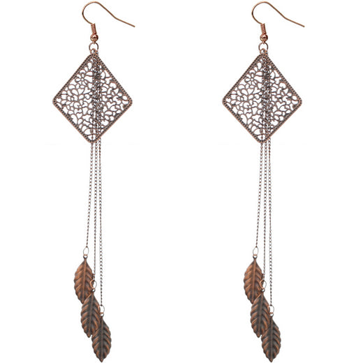 Pink Filigree Caged Leaf Chain Earrings