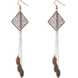 Pink Filigree Caged Leaf Chain Earrings