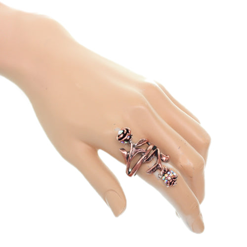 Rose Gold Beaded Double Sided Leafy Flower Ring