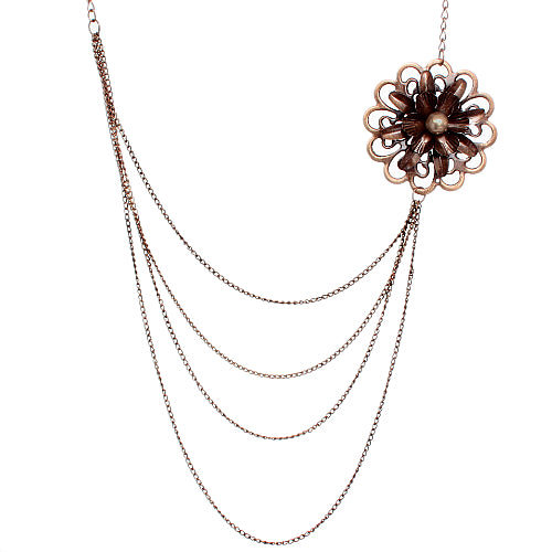 Rose Gold Floral Layered Chain Necklace Set