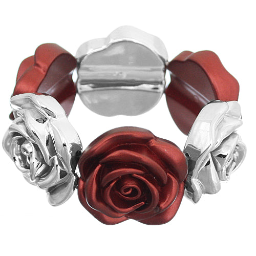 Red Crimson Floral Stretch Bracelet