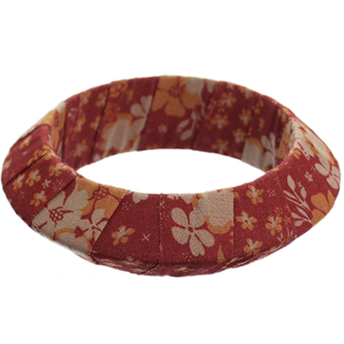 Rusty Brown Floral Fabric Saucer Bangle Bracelet