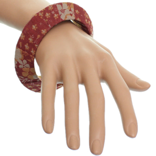 Rusty Brown Floral Fabric Saucer Bangle Bracelet