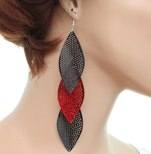 Red Glitter Long Earrings