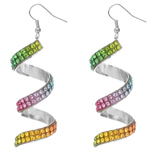 Silver Multicolor Spiral Twist Gemstone Earrings