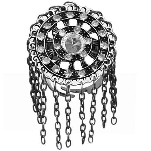 Silver Spinning Wheel Rhinestone Adjustable Chain Ring