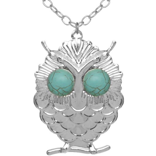 Silver Beaded Eyes Owl Pendant Necklace
