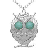 Silver Beaded Eyes Owl Pendant Necklace