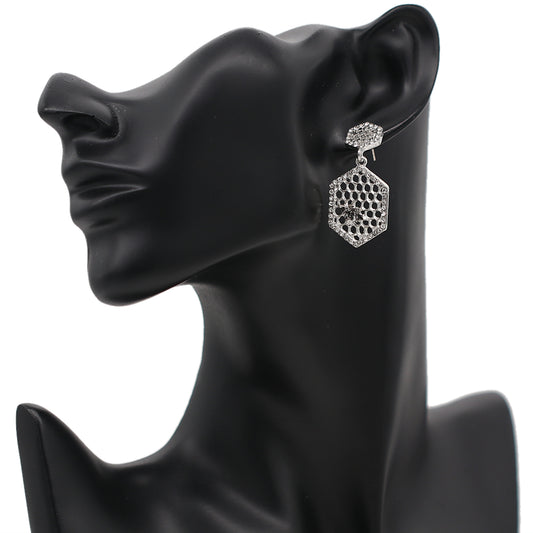 Silver Honeycomb Beehive Earrings