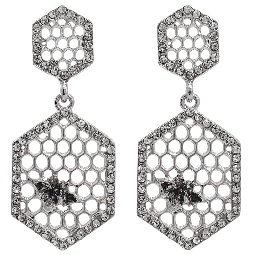 Silver Honeycomb Beehive Earrings