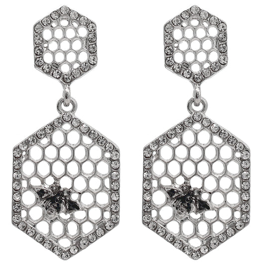 Silver Honeycomb Beehive Earrings