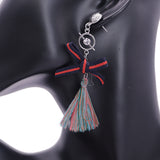 Blue Multicolor Ribbon Bow Tassel Dangle Earrings