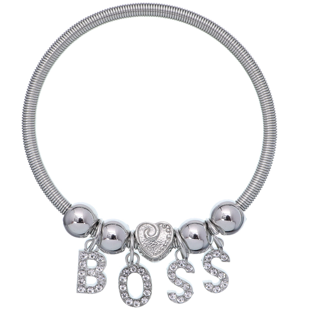 Boss Word Snake Coil Charm Stretch Bracelet