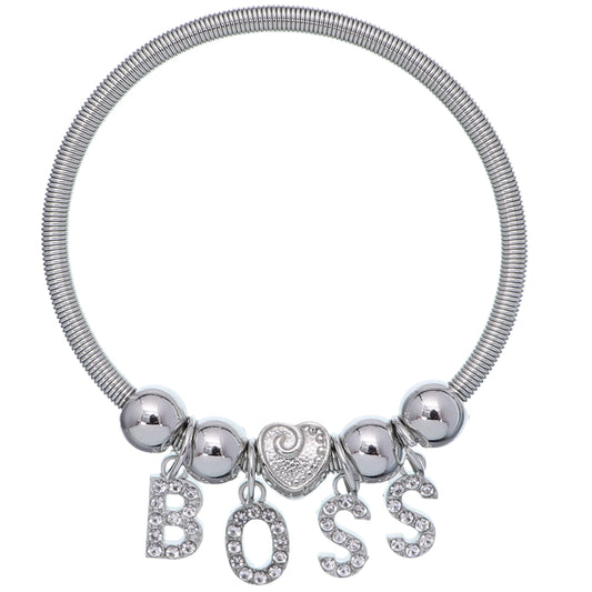 Boss Word Snake Coil Charm Stretch Bracelet