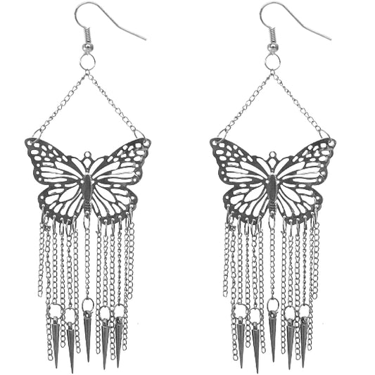 Silver Long Chain Butterfly Earrings