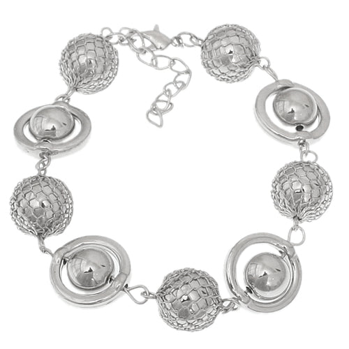 Silver Caged Beaded Ball Chain Bracelet