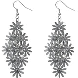 Silver Cascade Daisy Flower Dangle Earrings