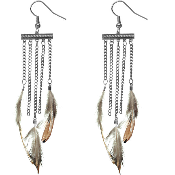 Silver Feather Dangling Earrings