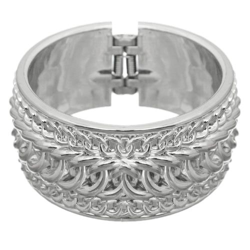 Silver Chain Link Design Hinged Bracelet