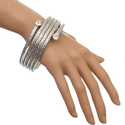 Silver Coil Wrap Around Bangle Bracelet