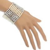 Silver Cream Beaded Stretch Bracelet