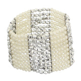 Silver Cream Beaded Stretch Bracelet