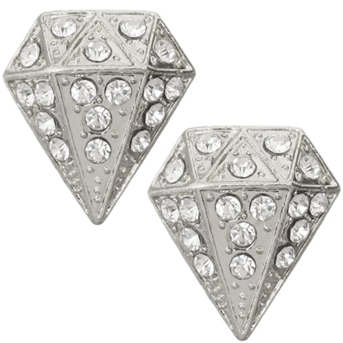 Silver Diamond Shaped Gemstone Post Earrings