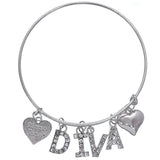 Diva Heart Charm Ajustable Wire Bracelet