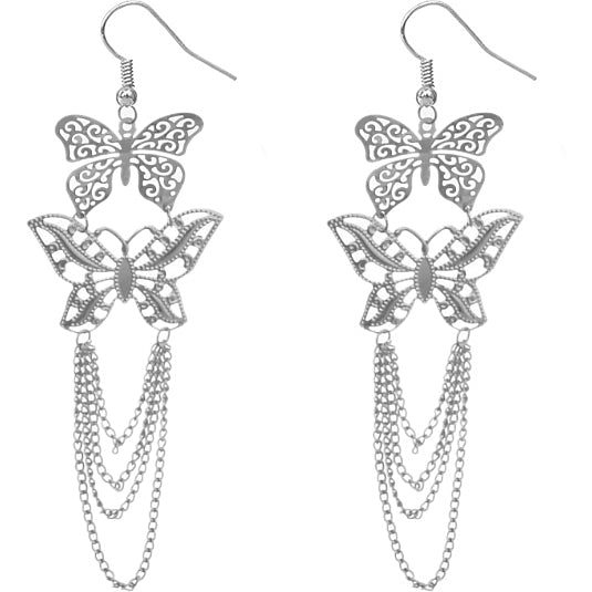 Silver Chain Butterfly Earrings