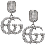 Silver Double G Faux Pearl Gemstone Earrings