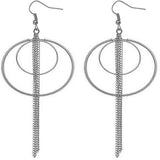 Silver Double Hoop Drop Chain Earrings