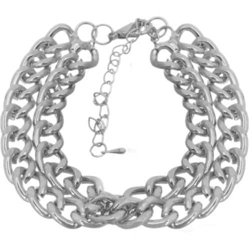Silver Double Row Chain Link Bracelet