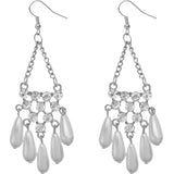 Silver Faux Pearl Gemstone Chain Earrings