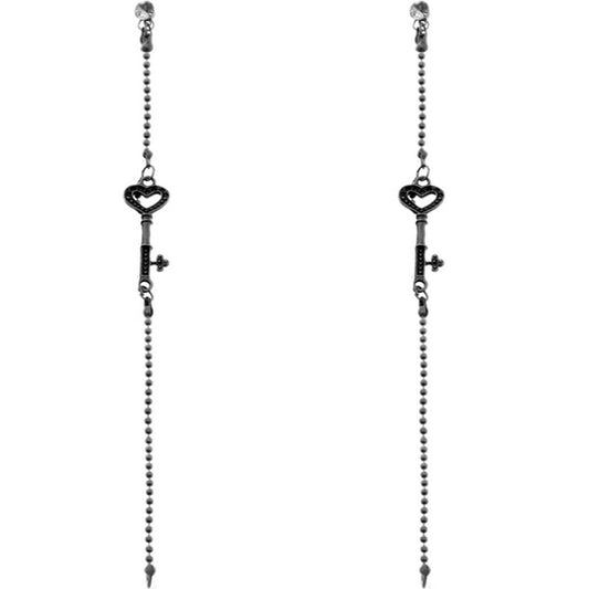 Silver long key earrings