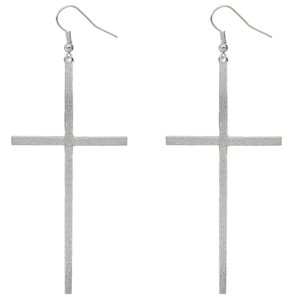 Silver Long Cross Earrings