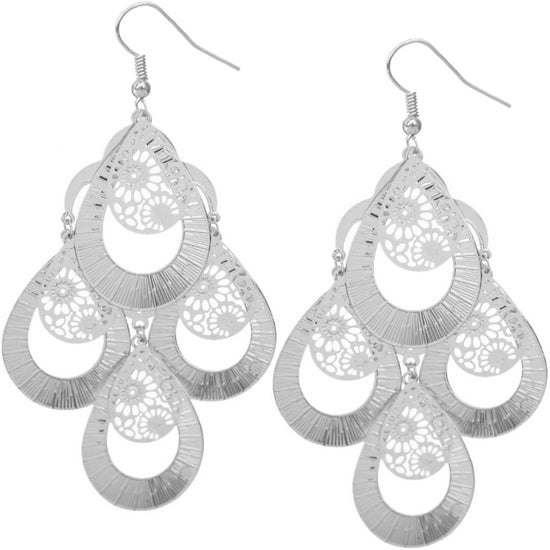 Silver Large Filigree Teardrop Dangle Earrings