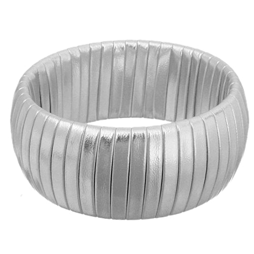 Silver Faux Leather Wrapped Bangle Bracelet