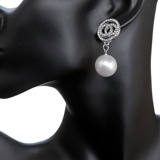 Silver Faux Pearl Double O Earrings