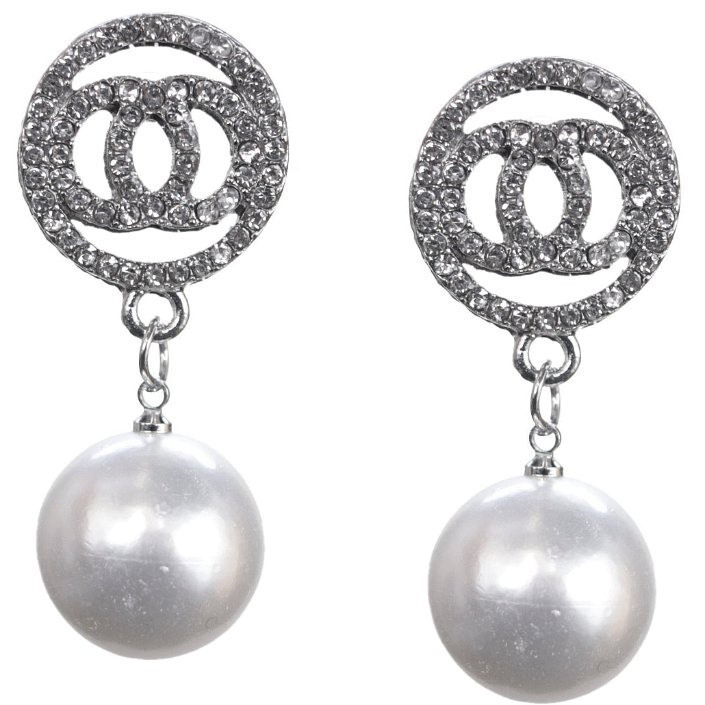 Silver Faux Pearl Double O Earrings