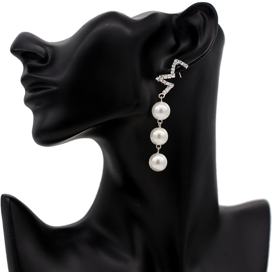 Silver Faux Pearl Half Star Earrings