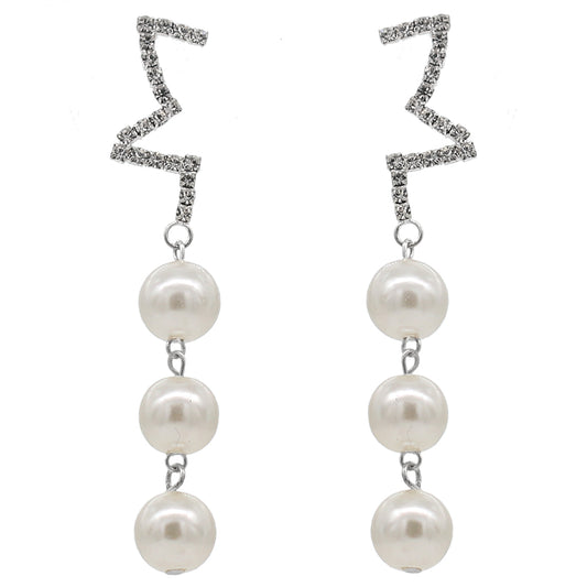 Silver Faux Pearl Half Star Earrings