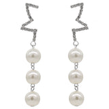 Silver Faux Pearl Half Star Earrings