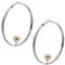 Silver Faux Pearl Hammered Hoop Earrings