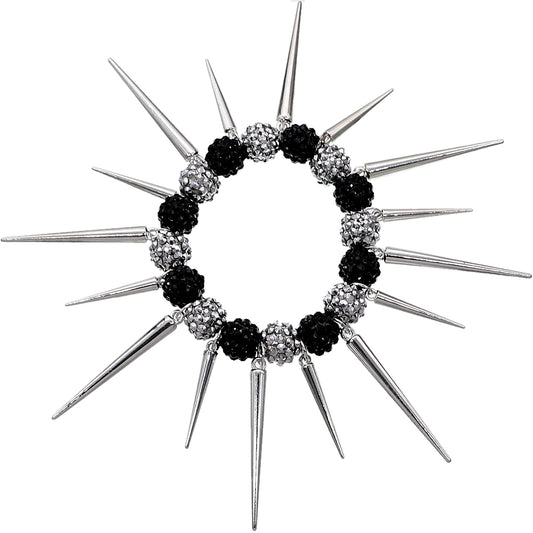 Silver Black Fireball Spike Studded Stretch Bracelet