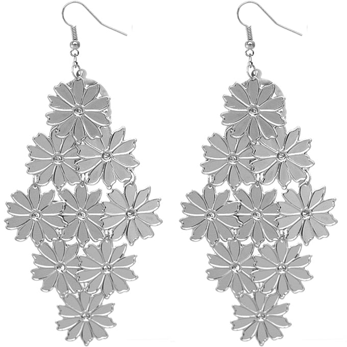 Silver Tier Floral Dangle Earrings