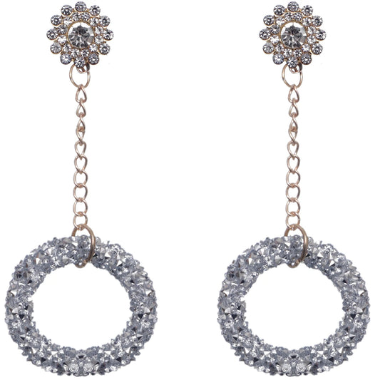 Silver Crystal Confetti Drop Chain Earrings