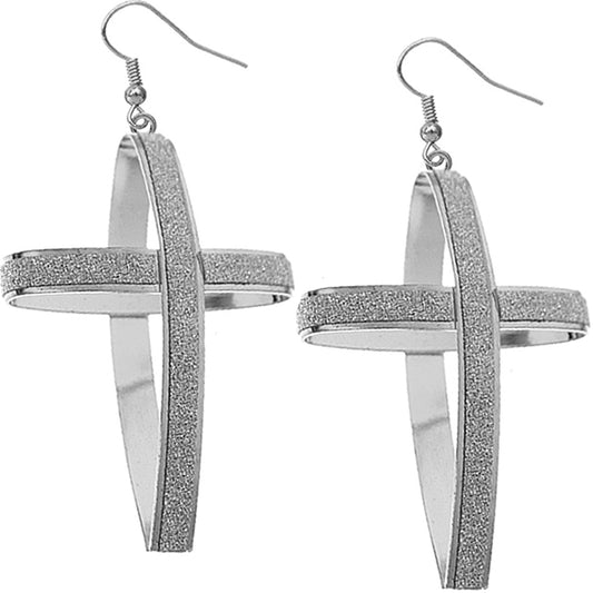 Silver Glitter Cross Earrings